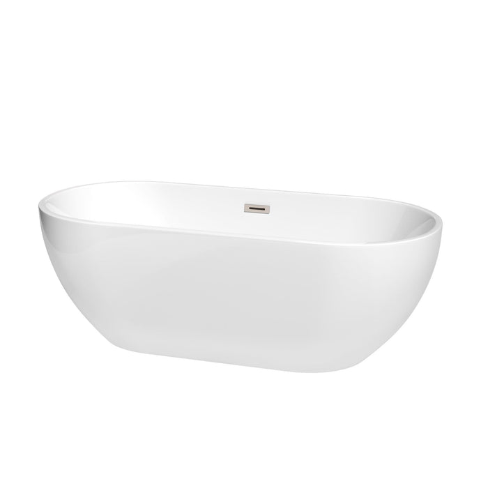 Wyndham Collection Bathtub Wyndham Collection WCOBT200067BNTRIM Brooklyn 67 Inch Freestanding Bathtub in White with Brushed Nickel Drain and Overflow Trim