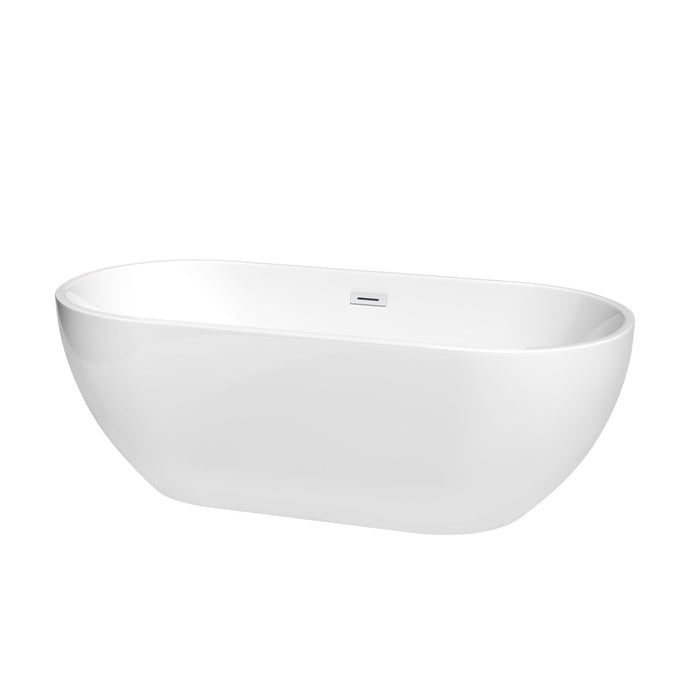 Wyndham Collection Bathtub Wyndham Collection WCOBT200067SWTRIM Brooklyn 67 Inch Freestanding Bathtub in White with Shiny White Drain and Overflow Trim