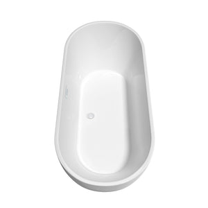 Wyndham Collection Bathtub Wyndham Collection WCOBT200067SWTRIM Brooklyn 67 Inch Freestanding Bathtub in White with Shiny White Drain and Overflow Trim