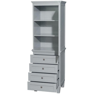 Wyndham Collection Linen Tower Wyndham Collection WCV8000LTOY Acclaim Bathroom Linen Tower in Oyster Gray with Shelved Cabinet Storage and 4 Drawers