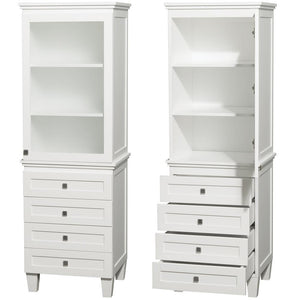Wyndham Collection Linen Tower Wyndham Collection WCV8000LTWH Acclaim Bathroom Linen Tower in White with Shelved Cabinet Storage and 4 Drawers