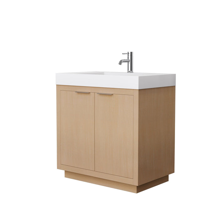 Wyndham Collection Vanity Wyndham Collection WCF282836SLSK4INTMXX Maroni 36 Inch Single Bathroom Vanity in Light Straw, 4 Inch Thick Matte White Solid Surface Countertop, Integrated Sink