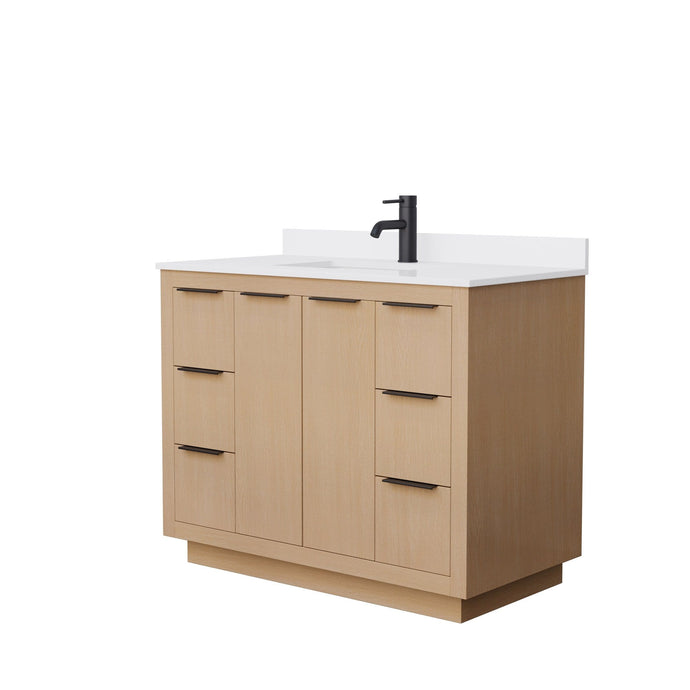 Wyndham Collection Vanity Wyndham Collection WCF282842SLBWCUNSMXX Maroni 42 Inch Single Bathroom Vanity in Light Straw, White Cultured Marble Countertop, Undermount Square Sink, Matte Black Trim