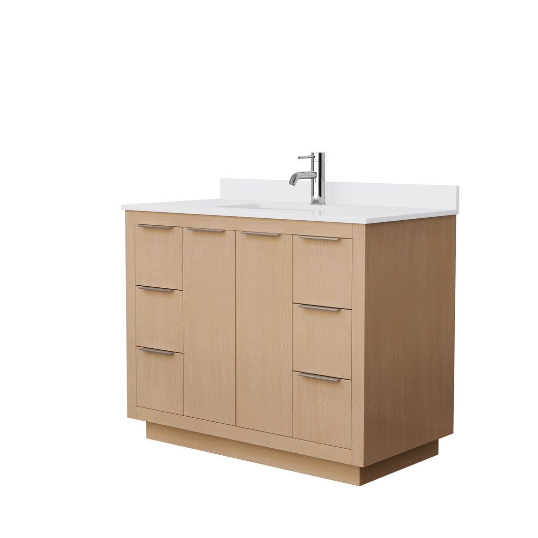 Wyndham Collection Vanity Wyndham Collection WCF282842SLSWCUNSMXX Maroni 42 Inch Single Bathroom Vanity in Light Straw, White Cultured Marble Countertop, Undermount Square Sink