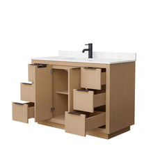 Load image into Gallery viewer, Wyndham Collection Vanity Wyndham Collection WCF282848SLBC2UNSMXX Maroni 48 Inch Single Bathroom Vanity in Light Straw, Light-Vein Carrara Cultured Marble Countertop, Undermount Square Sink, Matte Black Trim