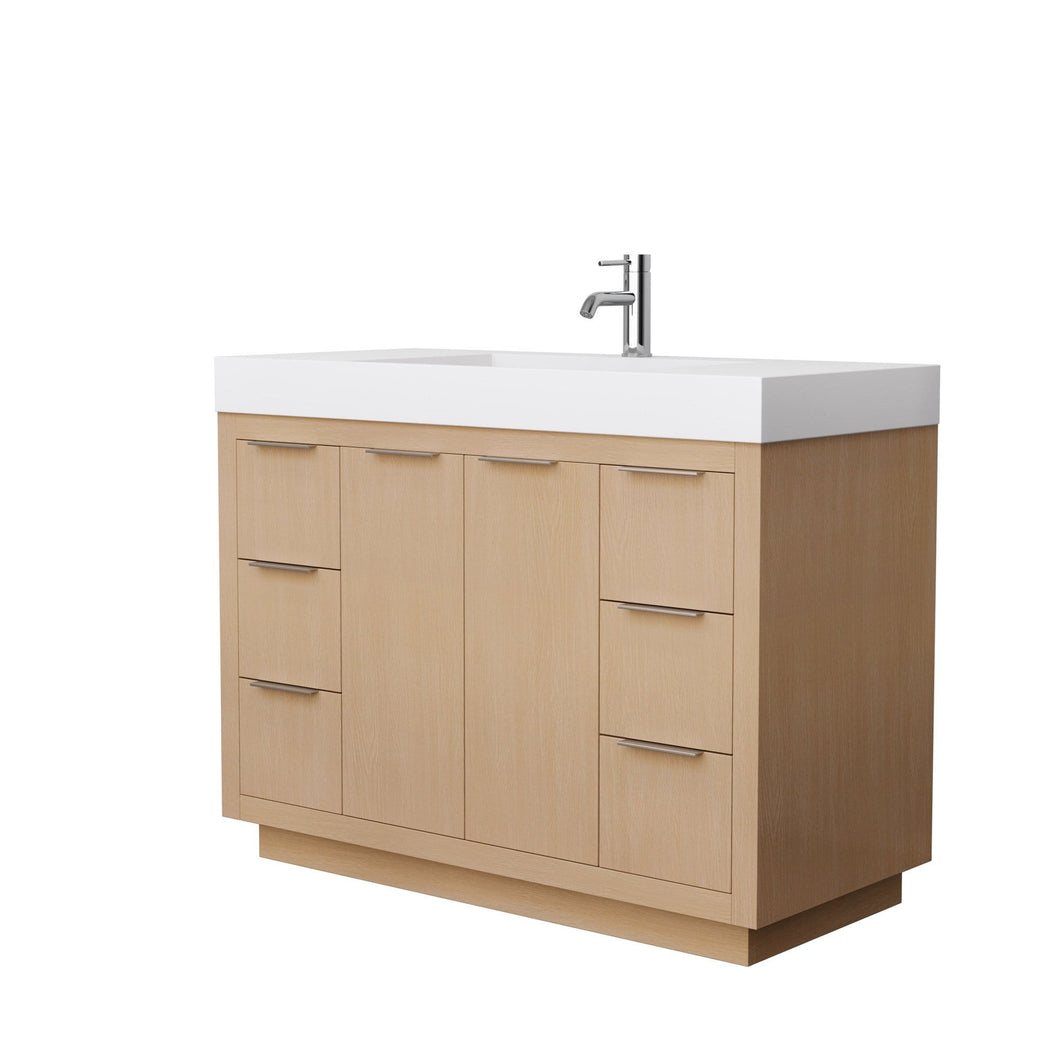 Wyndham Collection Vanity Wyndham Collection WCF282848SLSK4INTMXX Maroni 48 Inch Single Bathroom Vanity in Light Straw, 4 Inch Thick Matte White Solid Surface Countertop, Integrated Sink