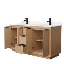 Load image into Gallery viewer, Wyndham Collection Vanity Wyndham Collection WCF282860DLBC2UNSMXX Maroni 60 Inch Double Bathroom Vanity in Light Straw, Light-Vein Carrara Cultured Marble Countertop, Undermount Square Sinks, Matte Black Trim