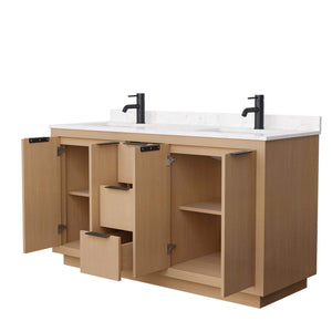 Wyndham Collection Vanity Wyndham Collection WCF282860DLBC2UNSMXX Maroni 60 Inch Double Bathroom Vanity in Light Straw, Light-Vein Carrara Cultured Marble Countertop, Undermount Square Sinks, Matte Black Trim