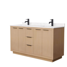 Load image into Gallery viewer, Wyndham Collection Vanity Wyndham Collection WCF282860DLBC2UNSMXX Maroni 60 Inch Double Bathroom Vanity in Light Straw, Light-Vein Carrara Cultured Marble Countertop, Undermount Square Sinks, Matte Black Trim