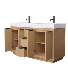 Load image into Gallery viewer, Wyndham Collection Vanity Wyndham Collection WCF282860DLBK4INTMXX Maroni 60 Inch Double Bathroom Vanity in Light Straw, 4 Inch Thick Matte White Solid Surface Countertop, Integrated Sinks, Matte Black Trim