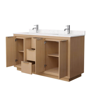 Wyndham Collection Vanity Wyndham Collection WCF282860DLSC2UNSMXX Maroni 60 Inch Double Bathroom Vanity in Light Straw, Light-Vein Carrara Cultured Marble Countertop, Undermount Square Sinks