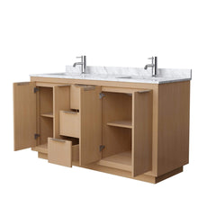 Load image into Gallery viewer, Wyndham Collection Vanity Wyndham Collection WCF282860DLSCMUNSMXX Maroni 60 Inch Double Bathroom Vanity in Light Straw, White Carrara Marble Countertop, Undermount Square Sinks