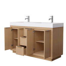 Load image into Gallery viewer, Wyndham Collection Vanity Wyndham Collection WCF282860DLSK4INTMXX Maroni 60 Inch Double Bathroom Vanity in Light Straw, 4 Inch Thick Matte White Solid Surface Countertop, Integrated Sinks