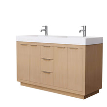 Load image into Gallery viewer, Wyndham Collection Vanity Wyndham Collection WCF282860DLSK4INTMXX Maroni 60 Inch Double Bathroom Vanity in Light Straw, 4 Inch Thick Matte White Solid Surface Countertop, Integrated Sinks