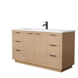 Wyndham Collection Vanity Wyndham Collection WCF282860SLBK1INTMXX Maroni 60 Inch Single Bathroom Vanity in Light Straw, 1.25 Inch Thick Matte White Solid Surface Countertop, Integrated Sink, Matte Black Trim