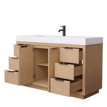 Load image into Gallery viewer, Wyndham Collection Vanity Wyndham Collection WCF282860SLBK4INTMXX Maroni 60 Inch Single Bathroom Vanity in Light Straw, 4 Inch Thick Matte White Solid Surface Countertop, Integrated Sink, Matte Black Trim