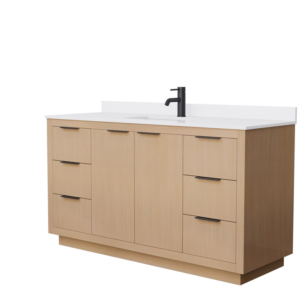 Wyndham Collection Vanity Wyndham Collection WCF282860SLBWCUNSMXX Maroni 60 Inch Single Bathroom Vanity in Light Straw, White Cultured Marble Countertop, Undermount Square Sink, Matte Black Trim