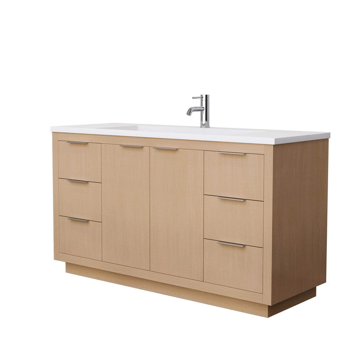 Wyndham Collection Vanity Wyndham Collection WCF282860SLSK1INTMXX Maroni 60 Inch Single Bathroom Vanity in Light Straw, 1.25 Inch Thick Matte White Solid Surface Countertop, Integrated Sink
