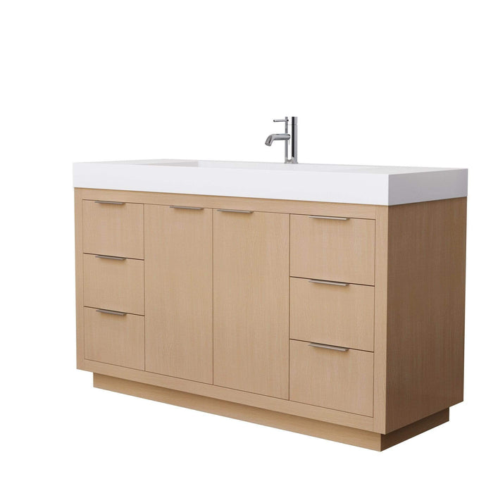 Wyndham Collection Vanity Wyndham Collection WCF282860SLSK4INTMXX Maroni 60 Inch Single Bathroom Vanity in Light Straw, 4 Inch Thick Matte White Solid Surface Countertop, Integrated Sink