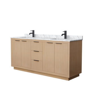 Wyndham Collection Vanity Wyndham Collection WCF282872DLBCMUNSMXX Maroni 72 Inch Double Bathroom Vanity in Light Straw, White Carrara Marble Countertop, Undermount Square Sinks, Matte Black Trim