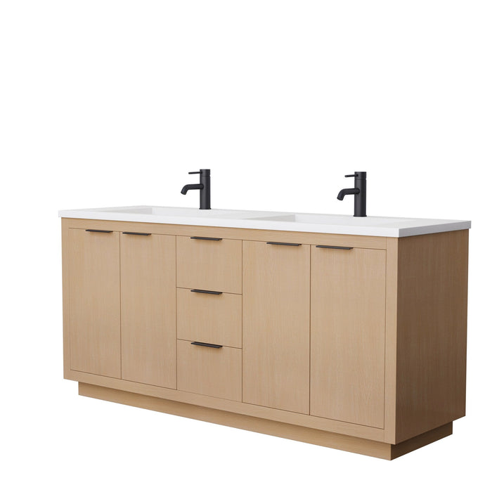 Wyndham Collection Vanity Wyndham Collection WCF282872DLBK1INTMXX Maroni 72 Inch Double Bathroom Vanity in Light Straw, 1.25 Inch Thick Matte White Solid Surface Countertop, Integrated Sinks, Matte Black Trim