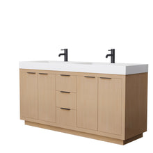 Load image into Gallery viewer, Wyndham Collection Vanity Wyndham Collection WCF282872DLBK4INTMXX Maroni 72 Inch Double Bathroom Vanity in Light Straw, 4 Inch Thick Matte White Solid Surface Countertop, Integrated Sinks, Matte Black Trim