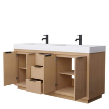 Load image into Gallery viewer, Wyndham Collection Vanity Wyndham Collection WCF282872DLBK4INTMXX Maroni 72 Inch Double Bathroom Vanity in Light Straw, 4 Inch Thick Matte White Solid Surface Countertop, Integrated Sinks, Matte Black Trim