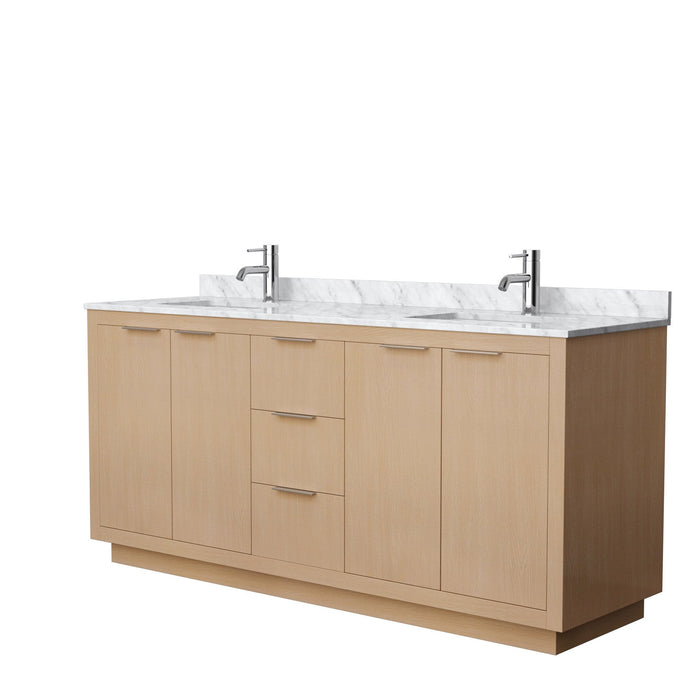 Wyndham Collection Vanity Wyndham Collection WCF282872DLSCMUNSMXX Maroni 72 Inch Double Bathroom Vanity in Light Straw, White Carrara Marble Countertop, Undermount Square Sinks