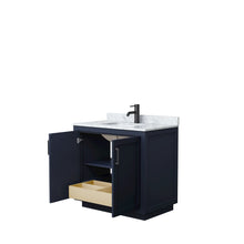 Load image into Gallery viewer, Wyndham Collection Vanity Wyndham Collection WCF292936SBBCMUNSMXX Miranda 36 Inch Single Bathroom Vanity in Dark Blue, White Carrara Marble Countertop, Undermount Square Sink, Matte Black Trim