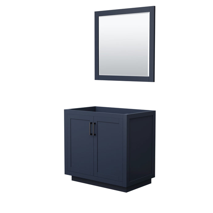 Wyndham Collection Vanity Wyndham Collection WCF292936SBBCXSXXM34 Miranda 36 Inch Single Bathroom Vanity in Dark Blue, No Countertop, No Sink, Matte Black Trim, 34 Inch Mirror