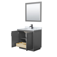 Load image into Gallery viewer, Wyndham Collection Vanity Wyndham Collection WCF292936SGBCMUNSM34 Miranda 36 Inch Single Bathroom Vanity in Dark Gray, White Carrara Marble Countertop, Undermount Square Sink, Matte Black Trim, 34 Inch Mirror