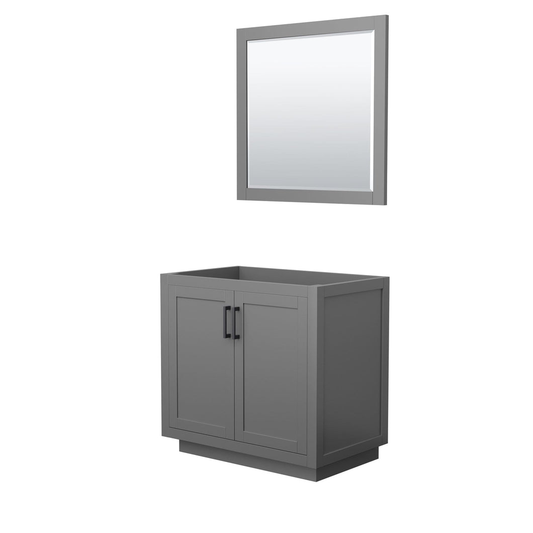 Wyndham Collection Vanity Wyndham Collection WCF292936SGBCXSXXM34 Miranda 36 Inch Single Bathroom Vanity in Dark Gray, No Countertop, No Sink, Matte Black Trim, 34 Inch Mirror