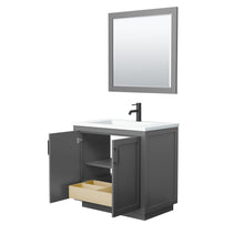 Load image into Gallery viewer, Wyndham Collection Vanity Wyndham Collection WCF292936SGBK1INTM34 Miranda 36 Inch Single Bathroom Vanity in Dark Gray, 1.25 Inch Thick Matte White Solid Surface Countertop, Integrated Sink, Matte Black Trim, 34 Inch Mirror