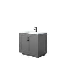 Load image into Gallery viewer, Wyndham Collection Vanity Wyndham Collection WCF292936SGBK1INTMXX Miranda 36 Inch Single Bathroom Vanity in Dark Gray, 1.25 Inch Thick Matte White Solid Surface Countertop, Integrated Sink, Matte Black Trim