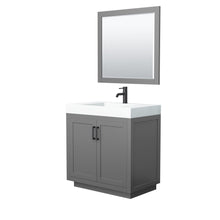 Load image into Gallery viewer, Wyndham Collection Vanity Wyndham Collection WCF292936SGBK4INTM34 Miranda 36 Inch Single Bathroom Vanity in Dark Gray, 4 Inch Thick Matte White Solid Surface Countertop, Integrated Sink, Matte Black Trim, 34 Inch Mirror
