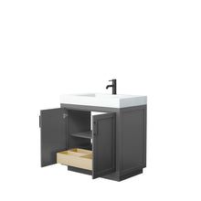 Load image into Gallery viewer, Wyndham Collection Vanity Wyndham Collection WCF292936SGBK4INTMXX Miranda 36 Inch Single Bathroom Vanity in Dark Gray, 4 Inch Thick Matte White Solid Surface Countertop, Integrated Sink, Matte Black Trim
