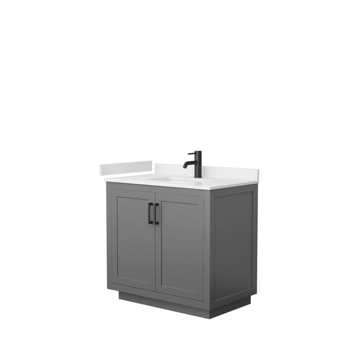 Wyndham Collection Vanity Wyndham Collection WCF292936SGBWCUNSMXX Miranda 36 Inch Single Bathroom Vanity in Dark Gray, White Cultured Marble Countertop, Undermount Square Sink, Matte Black Trim