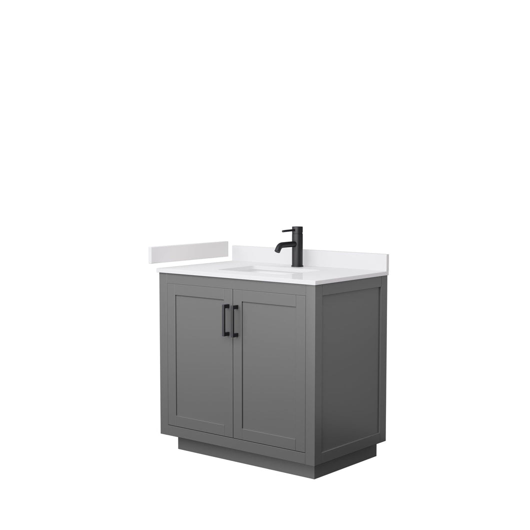 Wyndham Collection Vanity Wyndham Collection WCF292936SGBWCUNSMXX Miranda 36 Inch Single Bathroom Vanity in Dark Gray, White Cultured Marble Countertop, Undermount Square Sink, Matte Black Trim