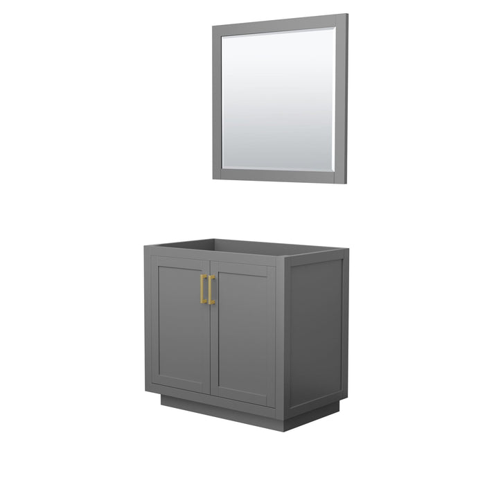 Wyndham Collection Vanity Wyndham Collection WCF292936SGGCXSXXM34 Miranda 36 Inch Single Bathroom Vanity in Dark Gray, No Countertop, No Sink, Brushed Gold Trim, 34 Inch Mirror