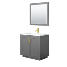 Load image into Gallery viewer, Wyndham Collection Vanity Wyndham Collection WCF292936SGGK1INTM34 Miranda 36 Inch Single Bathroom Vanity in Dark Gray, 1.25 Inch Thick Matte White Solid Surface Countertop, Integrated Sink, Brushed Gold Trim, 34 Inch Mirror