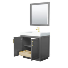 Load image into Gallery viewer, Wyndham Collection Vanity Wyndham Collection WCF292936SGGK4INTM34 Miranda 36 Inch Single Bathroom Vanity in Dark Gray, 4 Inch Thick Matte White Solid Surface Countertop, Integrated Sink, Brushed Gold Trim, 34 Inch Mirror