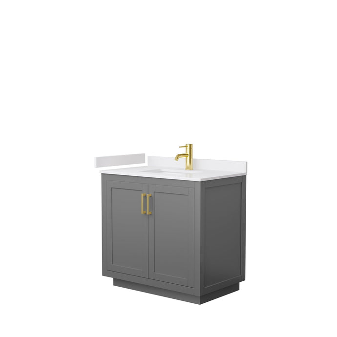 Wyndham Collection Vanity Wyndham Collection WCF292936SGGWCUNSMXX Miranda 36 Inch Single Bathroom Vanity in Dark Gray, White Cultured Marble Countertop, Undermount Square Sink, Brushed Gold Trim