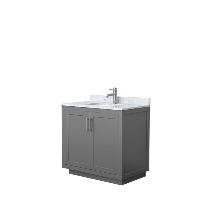 Wyndham Collection Vanity Wyndham Collection WCF292936SKGCMUNSMXX Miranda 36 Inch Single Bathroom Vanity in Dark Gray, White Carrara Marble Countertop, Undermount Square Sink, Brushed Nickel Trim