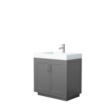 Load image into Gallery viewer, Wyndham Collection Vanity Wyndham Collection WCF292936SKGK4INTMXX Miranda 36 Inch Single Bathroom Vanity in Dark Gray, 4 Inch Thick Matte White Solid Surface Countertop, Integrated Sink, Brushed Nickel Trim