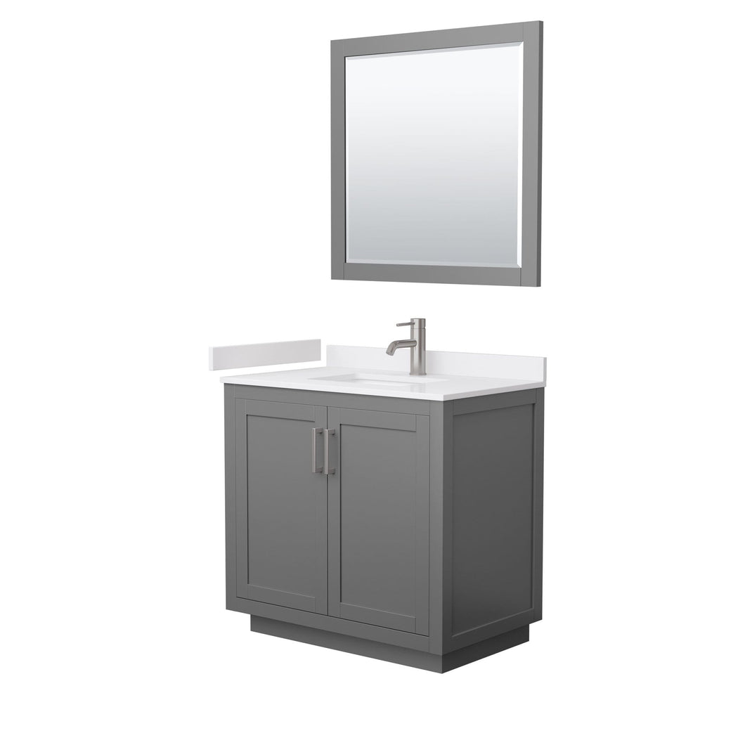 Wyndham Collection Vanity Wyndham Collection WCF292936SKGWCUNSM34 Miranda 36 Inch Single Bathroom Vanity in Dark Gray, White Cultured Marble Countertop, Undermount Square Sink, Brushed Nickel Trim, 34 Inch Mirror