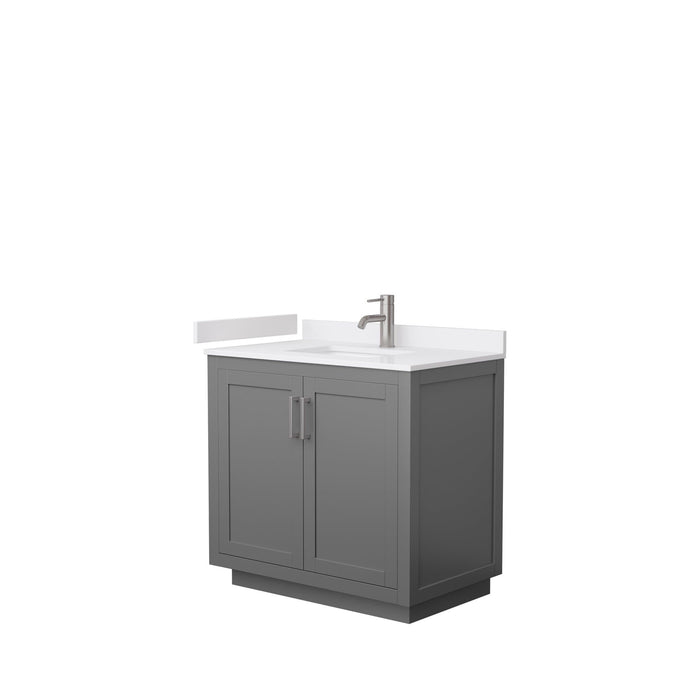 Wyndham Collection Vanity Wyndham Collection WCF292936SKGWCUNSMXX Miranda 36 Inch Single Bathroom Vanity in Dark Gray, White Cultured Marble Countertop, Undermount Square Sink, Brushed Nickel Trim