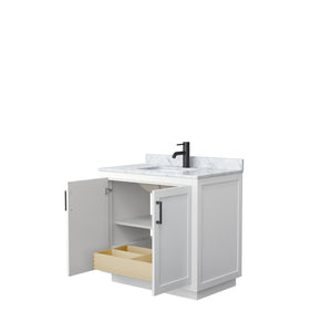Wyndham Collection Vanity Wyndham Collection WCF292936SWBCMUNSMXX Miranda 36 Inch Single Bathroom Vanity in White, White Carrara Marble Countertop, Undermount Square Sink, Matte Black Trim