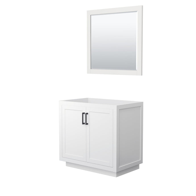 Wyndham Collection Vanity Wyndham Collection WCF292936SWBCXSXXM34 Miranda 36 Inch Single Bathroom Vanity in White, No Countertop, No Sink, Matte Black Trim, 34 Inch Mirror