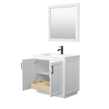 Load image into Gallery viewer, Wyndham Collection Vanity Wyndham Collection WCF292936SWBK1INTM34 Miranda 36 Inch Single Bathroom Vanity in White, 1.25 Inch Thick Matte White Solid Surface Countertop, Integrated Sink, Matte Black Trim, 34 Inch Mirror