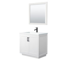 Load image into Gallery viewer, Wyndham Collection Vanity Wyndham Collection WCF292936SWBK1INTM34 Miranda 36 Inch Single Bathroom Vanity in White, 1.25 Inch Thick Matte White Solid Surface Countertop, Integrated Sink, Matte Black Trim, 34 Inch Mirror